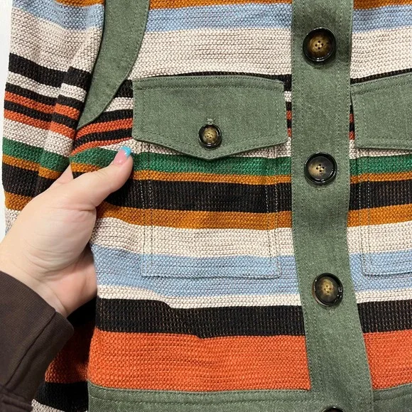 VERONICA BEARD Jacket LORELAI Small Green Stripe Bomber Puff Pocket Twill